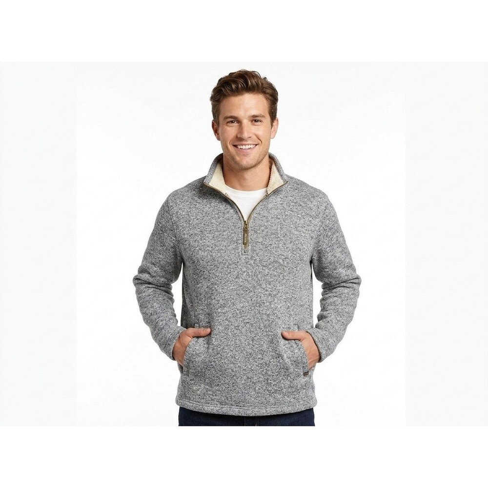 Orvis Mens Medium 1/4 Zip Sherpa Lined Fleece Pullover Sweater Grey Marled EUC